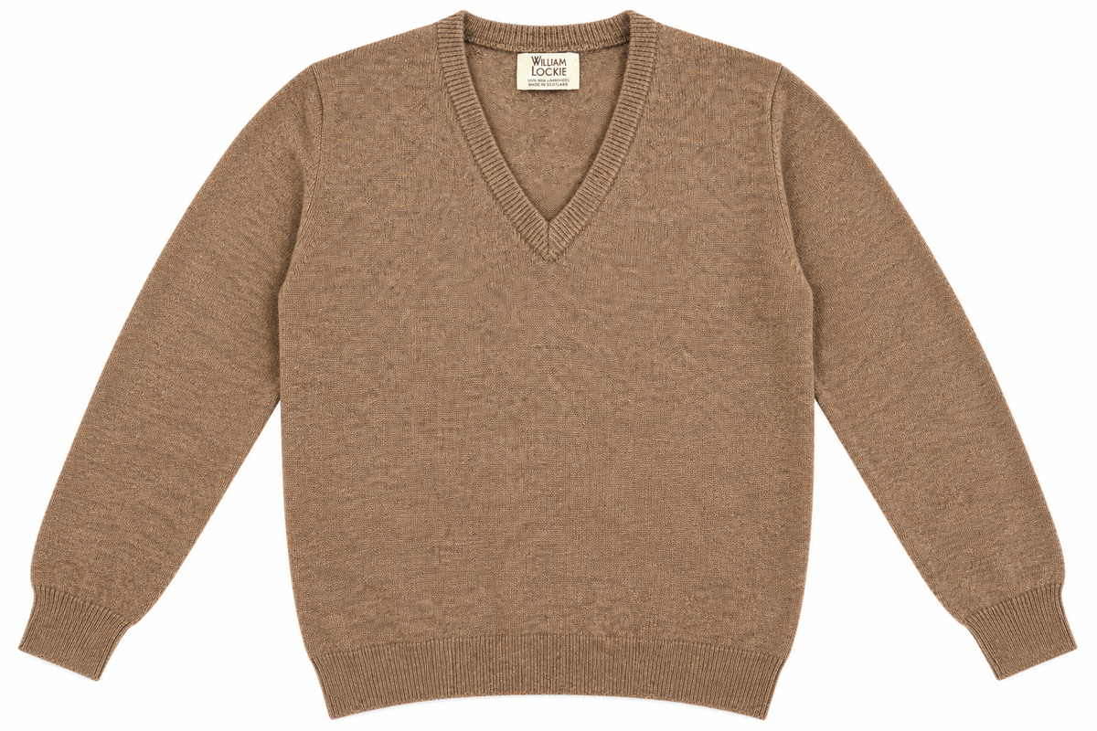 Pull en lambswool col V Homme - Tobacco - William Lockie