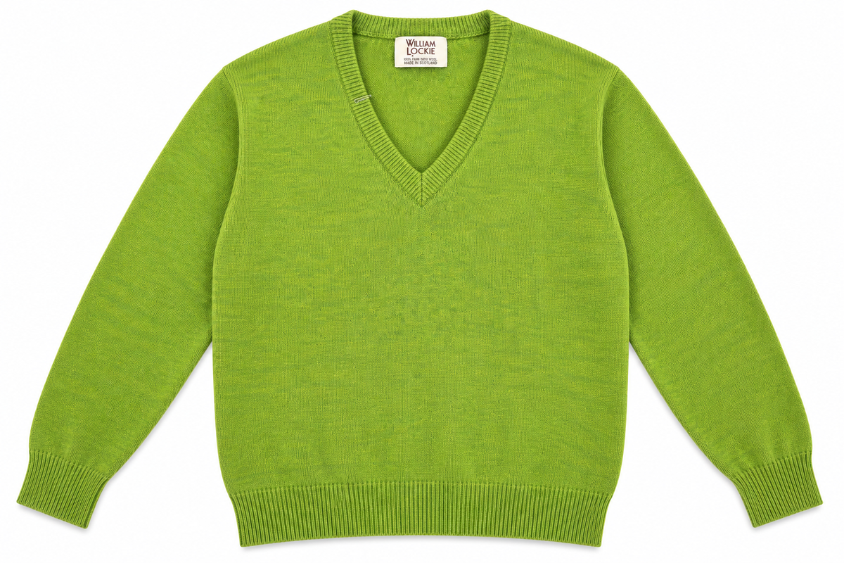 Pull en lambswool col V Homme - Moss - William Lockie