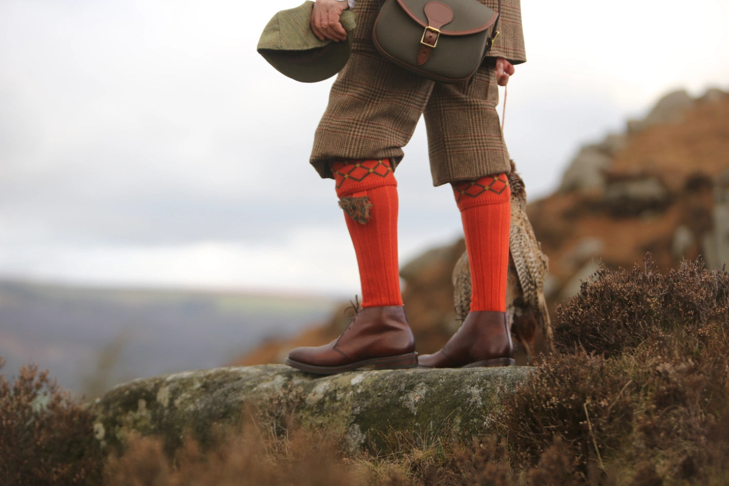 Chaussettes de chasse pour knickers Pennine les Regent orange avec garters