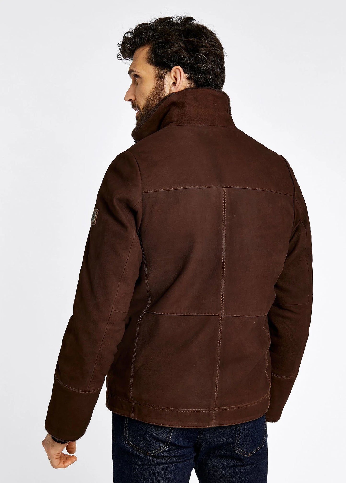 Veste en cuir doublée sherpa Merriman walnut