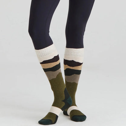 Chaussettes hautes en laine mérinos - Olive stripe - Ridgeline of New Zealand