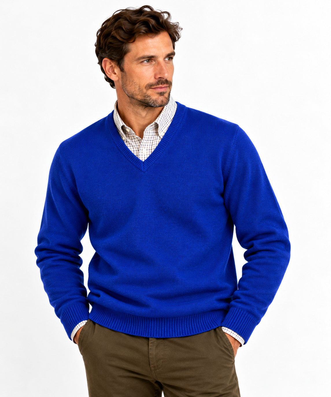 Pull en lambswool col V Homme - Dk cobalt - William Lockie