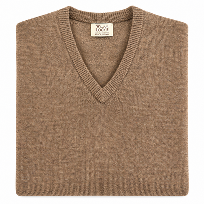 Pull en lambswool col V Homme - Tobacco - William Lockie