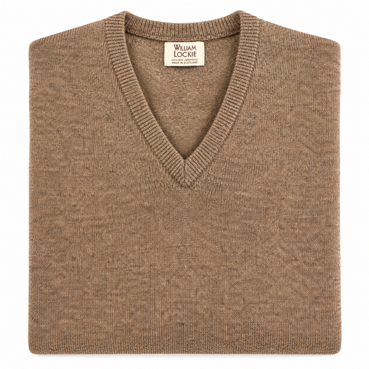 Pull en lambswool col V Homme - Tobacco - William Lockie