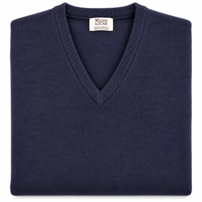 Pull en lambswool col V Homme - Navy - William Lockie