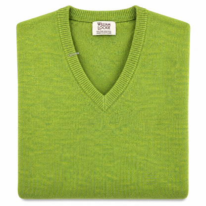 Pull en lambswool col V Homme - Moss - William Lockie