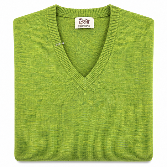 Pull en lambswool col V Homme - Moss - William Lockie
