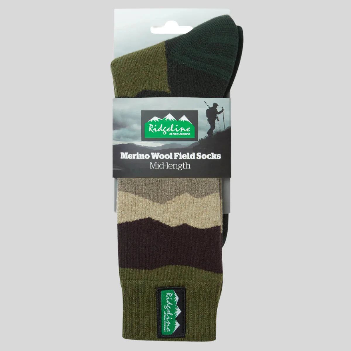 Chaussettes mi-mollet mixtes en laine mérinos - Olive stripe - Ridgeline of New Zealand