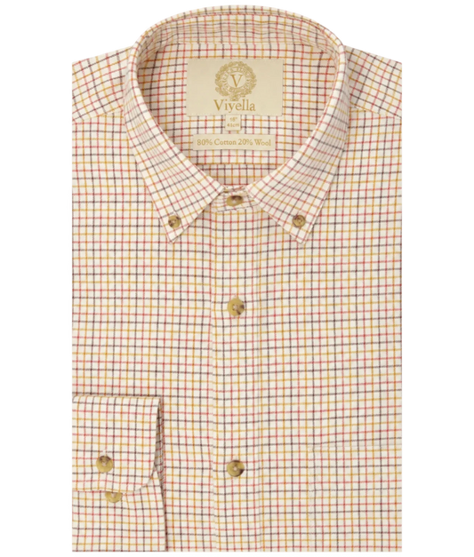 Chemise coton laine tattersall mini check Homme Whisky Viyella