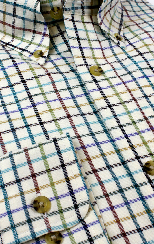 Chemise coton laine tattersall classic Homme - Reverend green - Viyella