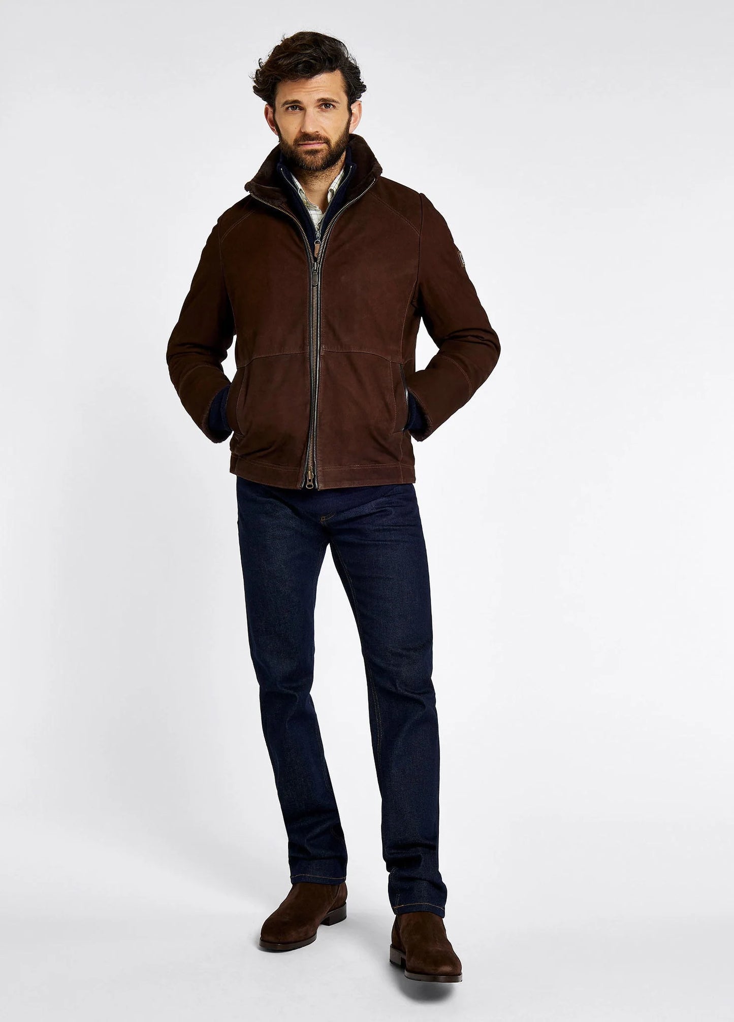 Veste en cuir doublée sherpa Merriman walnut