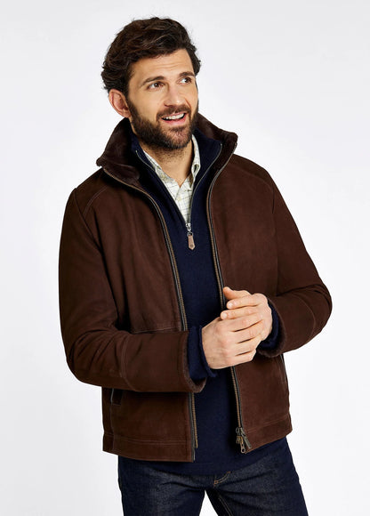 Veste en cuir doublée sherpa Merriman walnut