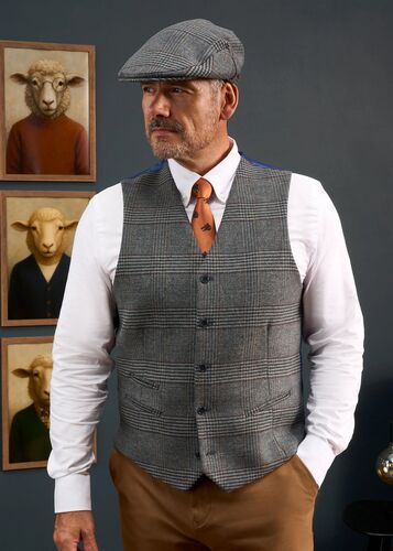 Gilet Surrey dos satin blue check