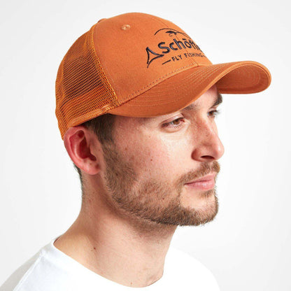 Fly fishing sunset orange trucker cap