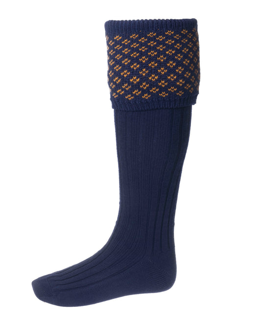 Chaussettes BOUGHTON navy/ochre + garters
