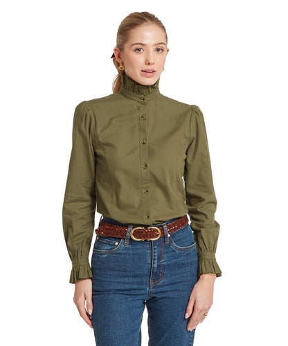 Chemise en coton brossé femme Sheringham - Dark Khaki - Schoffel