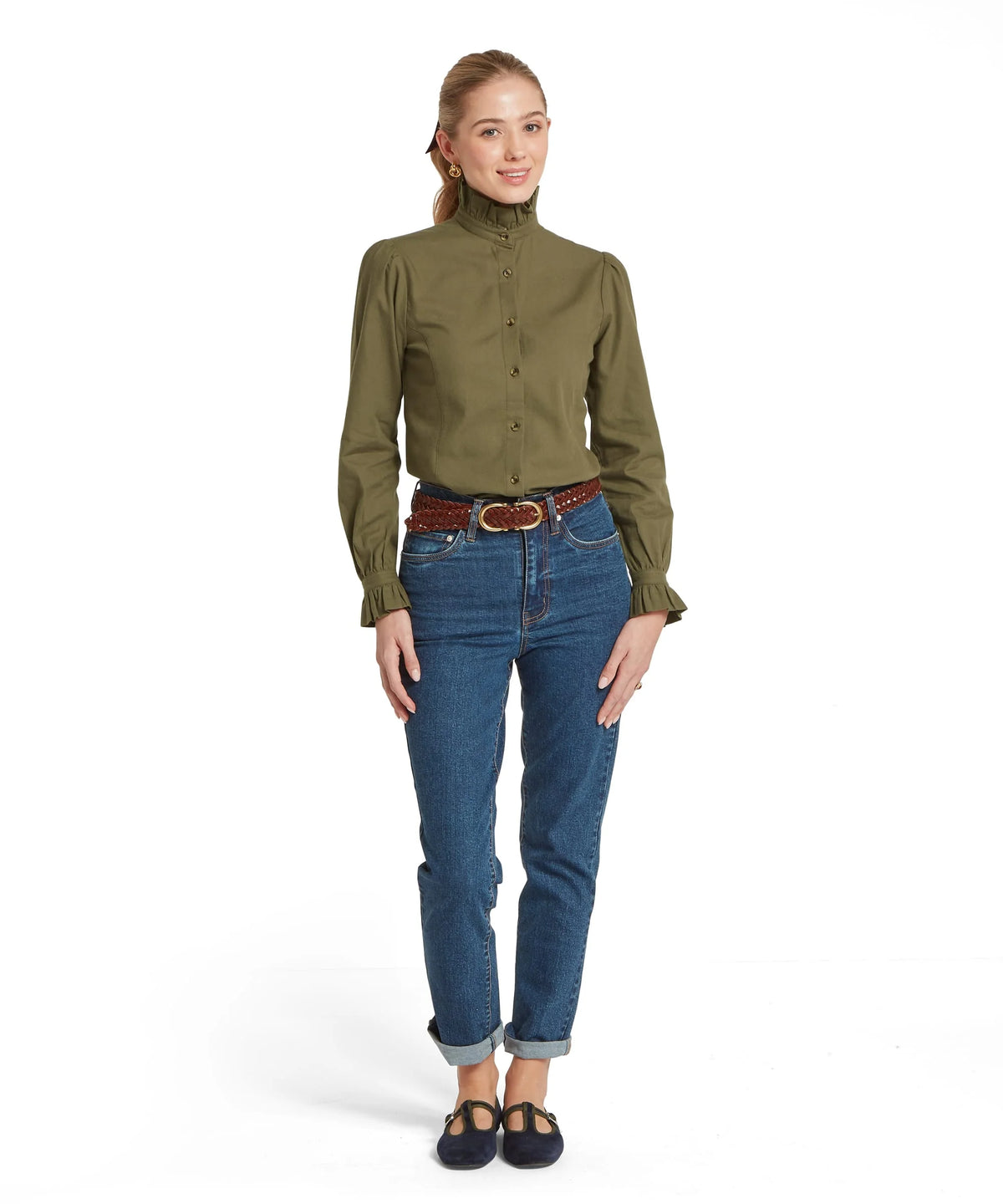 Chemise en coton brossé femme Sheringham - Dark Khaki - Schoffel