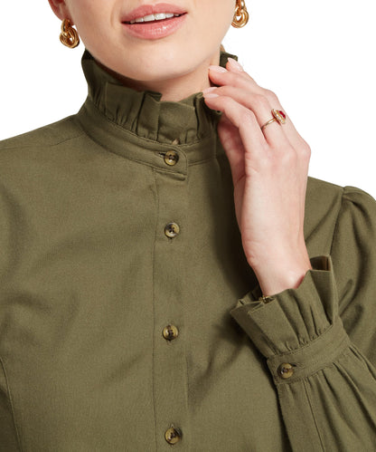 Chemise en coton brossé femme Sheringham - Dark Khaki - Schoffel